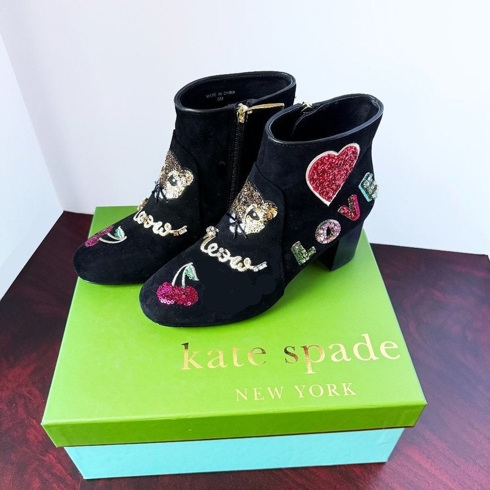 Kate Spade New York Liverpool Ankle Boots Black Suede Sz. 5